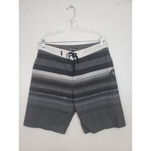 (M5) Hurley Phantom Mens Board Shorts Size 32 Black Gray Striped Swim
